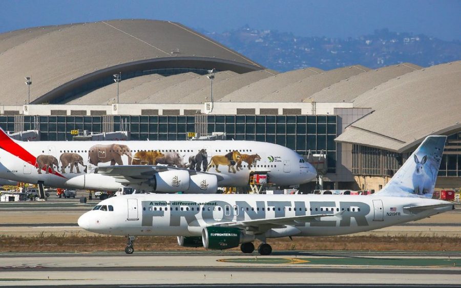 LOS ANGELES, CA - OCTOBER 03: Frontier Airlines Airbus A319-111 at LAX on October 03, 2016 in Los Angeles, California. (Photo by FG/Bauer-Griffin/GC Images)