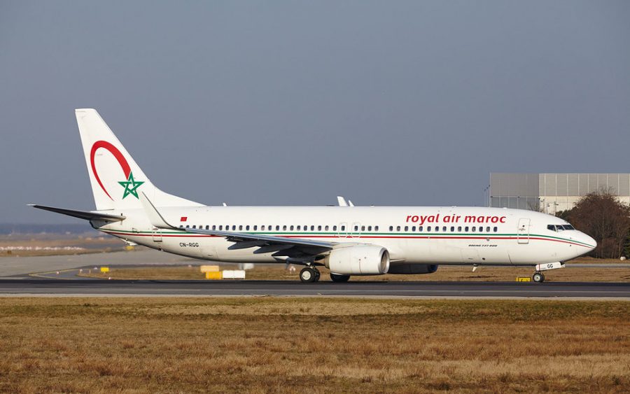 Frankfurt, Germany - March 18, 2016: The Royal Air Maroc Boeing 737-86N with identification CN-RGG takes off at Frankfurt International Airport (Germany, FRA) on March 18, 2016.