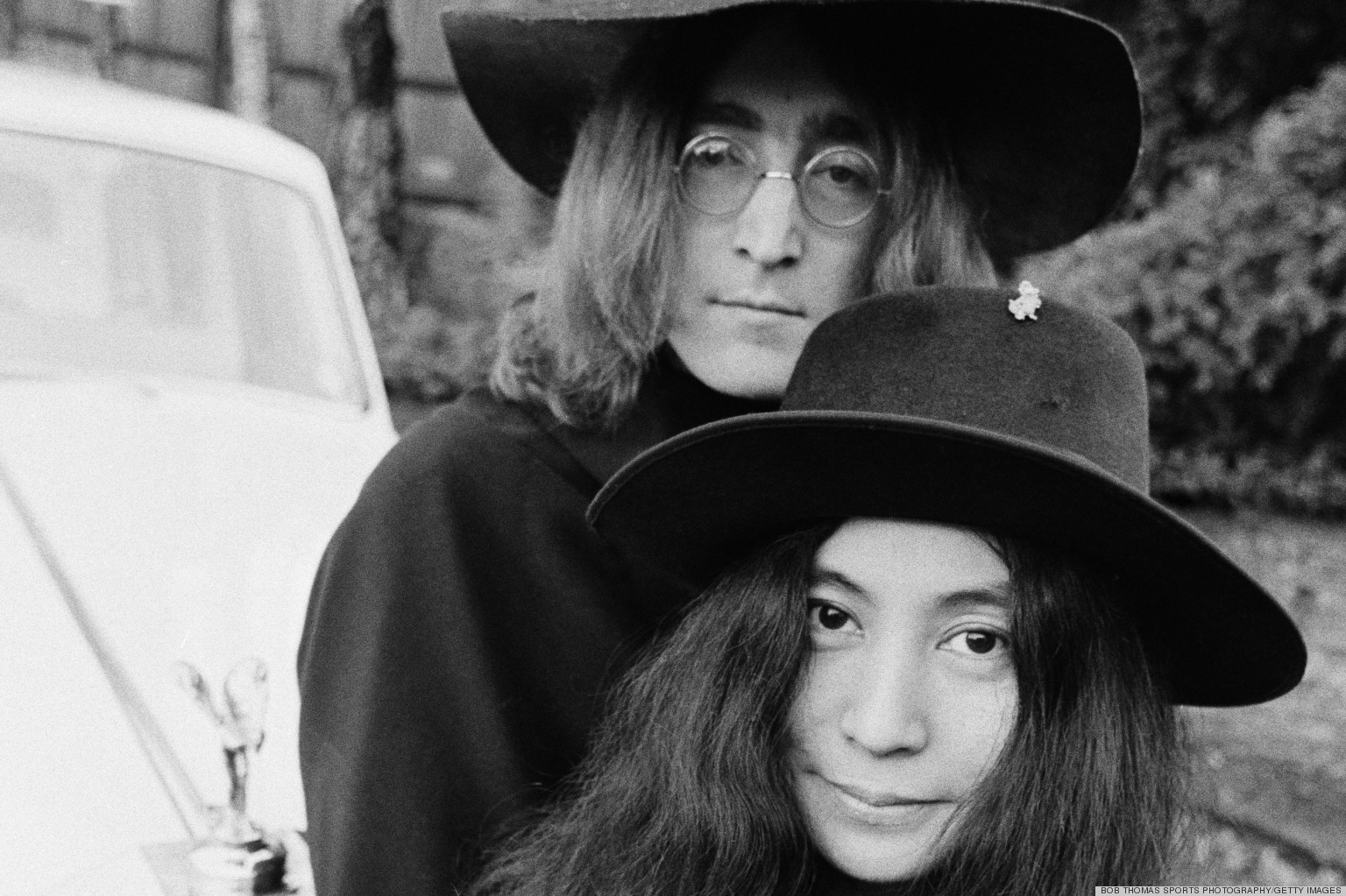 Yoko Ono and John Lennon at their home in England, December 1968.