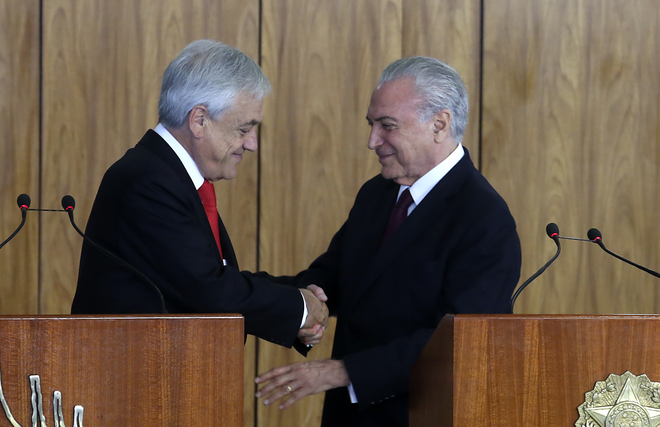 27 de Abril de 2018/BRASILIA El Presidente de la Repblica, Sebastin Piera, junto al Presidente de Brasil, Michel Temer, participa en una ceremonia de firma de acuerdos. FOTO:CRISTOBAL ESCOBAR/AGENCIAUNO