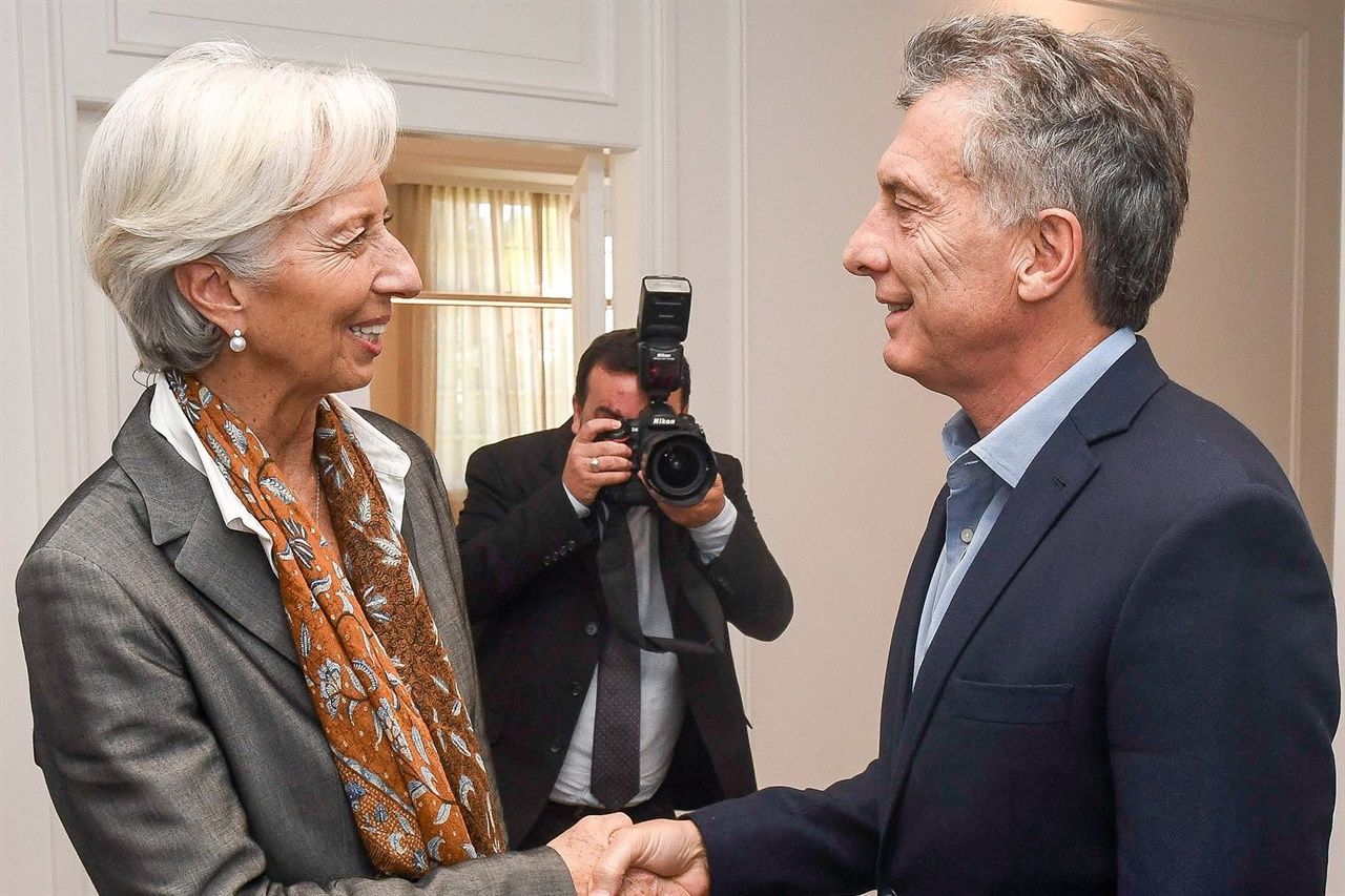 La directora del FMI, Christiane Lagarte, junto al presidenta de Argentina, Mauricio Macri.